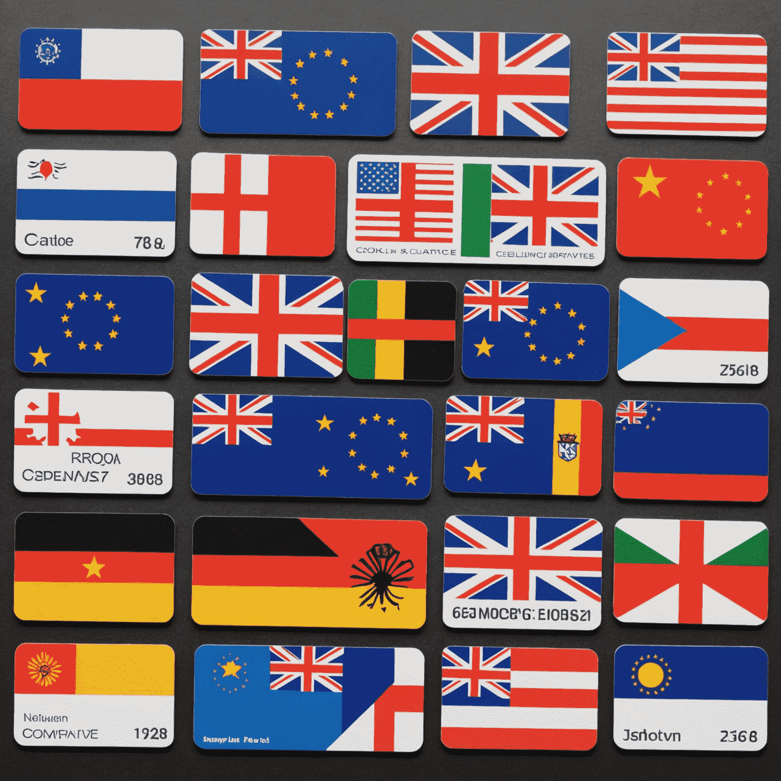 Various international calling cards displayed, showing flags of different countries and competitive rates