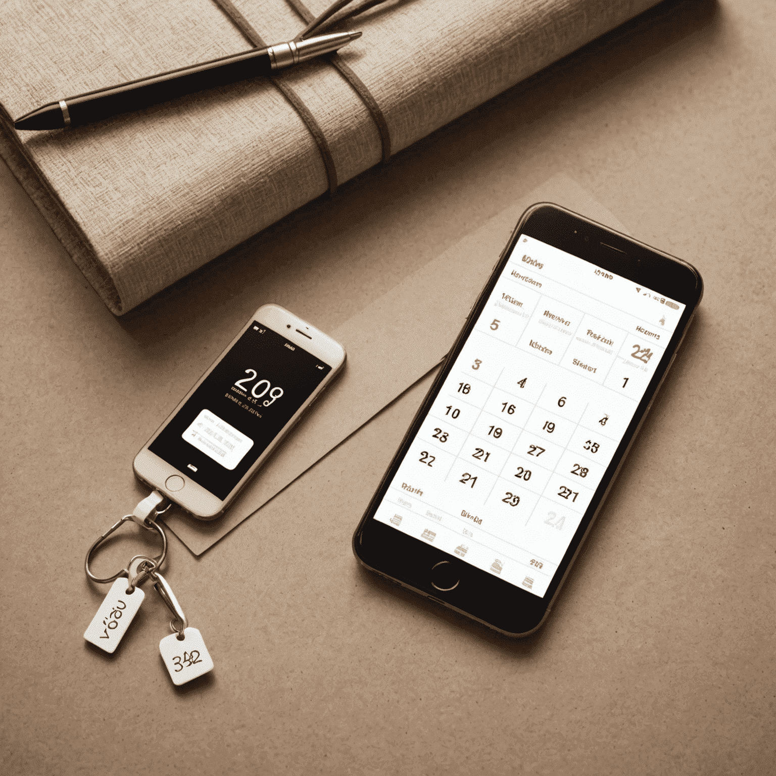 A calendar highlighting weekend days with a smartphone and discount tags